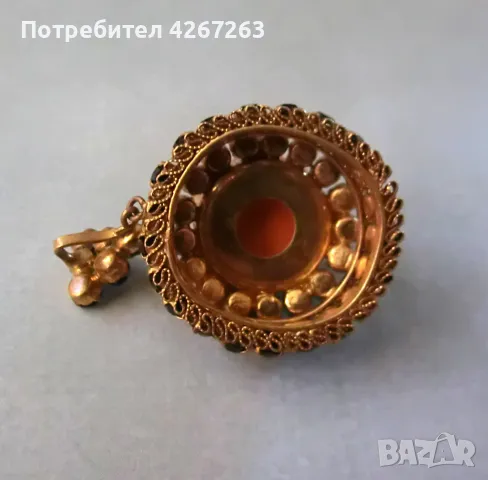 Разкошен старинен медальон с голям стъклен кабошон, перли и кристали, снимка 9 - Антикварни и старинни предмети - 49407281