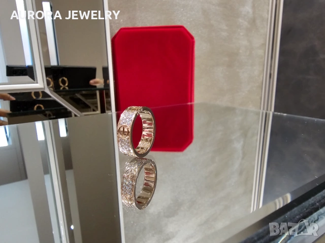 CARTIER Love Band Rose Gold Classic Model Paved Diamonds Пръстен, снимка 3 - Пръстени - 53238222