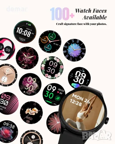 Смарт часовник TOOBUR за жени, Android и iOS, отговаряне/осъществяване на повиквания, IP68, черен, снимка 6 - Смарт часовници - 50256822