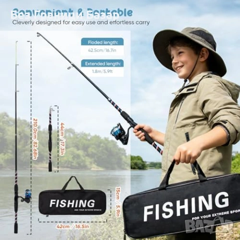 Нов Комплект детски въдици 2 броя с примамки макара чанта аксесоари рибар, снимка 3 - Въдици - 54043429