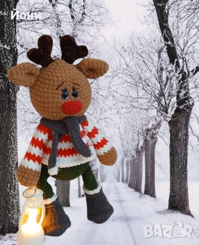 Ръчно изработени плюшени играчки Коледно еленче с фенер 