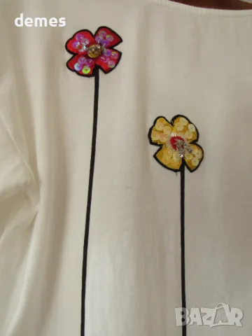 Дамска бяла тениска с бродерия и гол гръб, размер L, снимка 3 - Тениски - 49499084