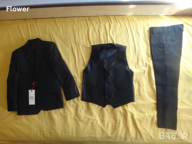 Нов Детски официален черен костюм от 3 части, размер 104-110см, за 4-5 години