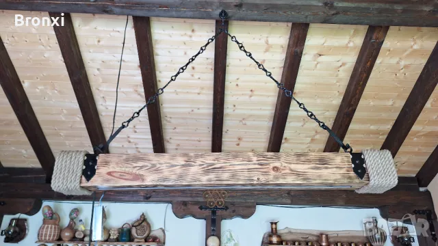 Дървен битов полилей с LED осветление, снимка 2 - Лед осветление - 50128588