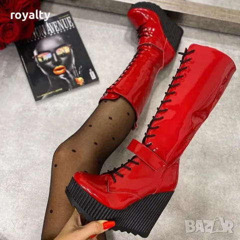 Ботуши на платформа - червен лак 