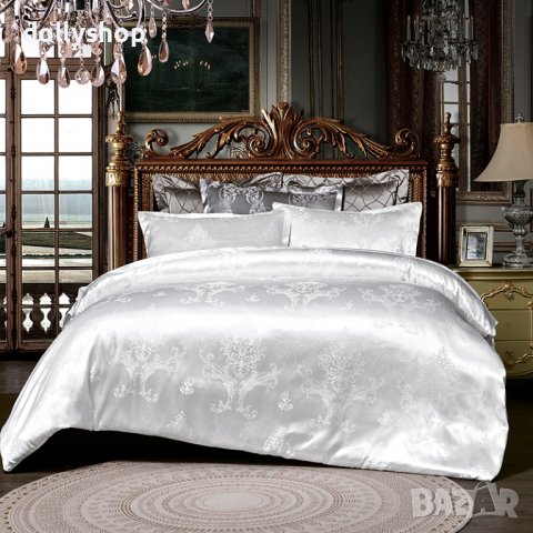 Комплект Спално Бельо от Сатен с фин орнамент в Бяло