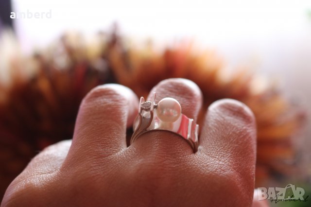 Стилен и елгантен сребърен пръстен с перла - модел R017A, снимка 8 - Пръстени - 30736699