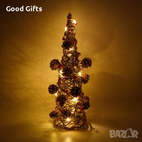 Светеща Коледна елха с шишарки, 48см, снимка 1 - Декорация за дома - 42704201