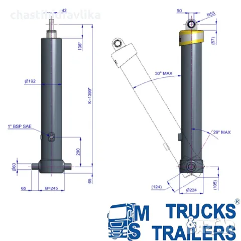 Хидравличен цилиндър HYVA FE A169-5-05405-019-K1399* 70546408290, снимка 2 - Части - 48176362
