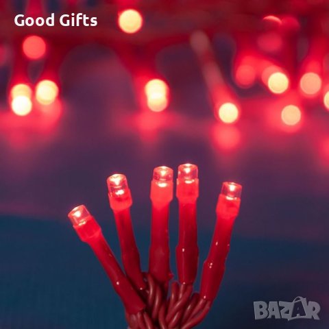 Червени коледни лампички, 100 LED