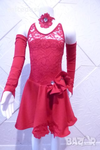 Детска рокля за спортни танци в червен цвят и гол гръб, снимка 4 - Детски рокли и поли - 42805133