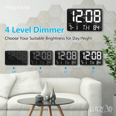 Цифров будилник с температура, автоматично затъмняване, 11,5" голям дисплей, снимка 6 - Други стоки за дома - 54039201