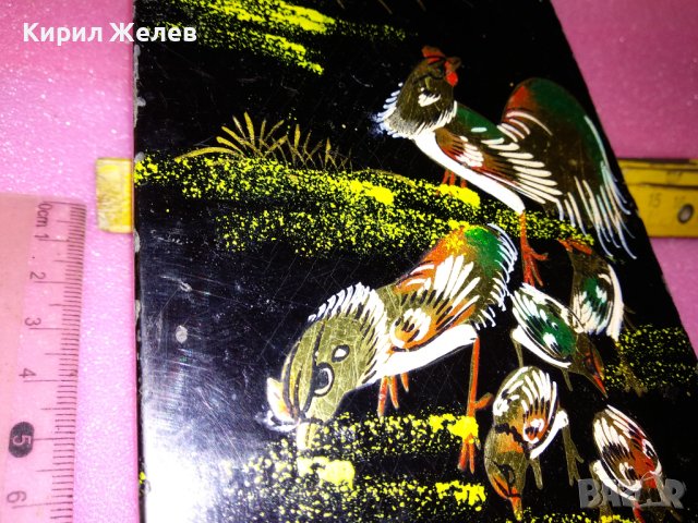 СТАРО АЗИАТСКО ГОЛЯМО ДЕКОРАТИВНО РИСУВАНО ДЪРВЕНО ПАНО РИСУНКА КАРТИНА с ЕКЗОТИЧНИ ПТИЦИ 42837, снимка 3 - Пана - 44222273