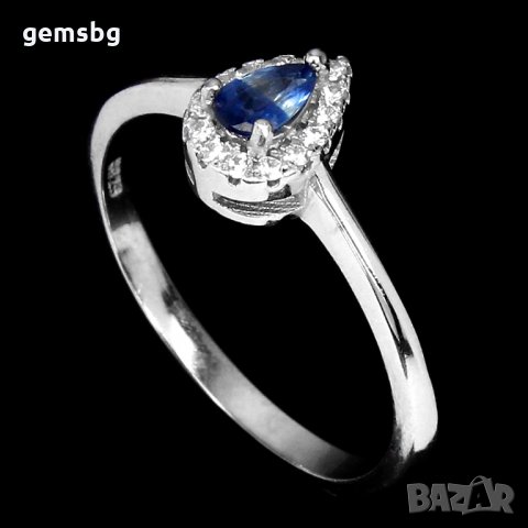 Пръстен с естествен сапфир и циркони, снимка 2 - Пръстени - 31065305