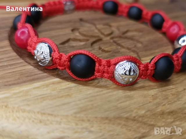 Мъжка/дамска гривна оникс, корал сребърни мъниста, снимка 1