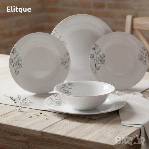 Комплект чинии 24 части с елегантен черен флорален мотив – Изтънченост за всяка трапеза