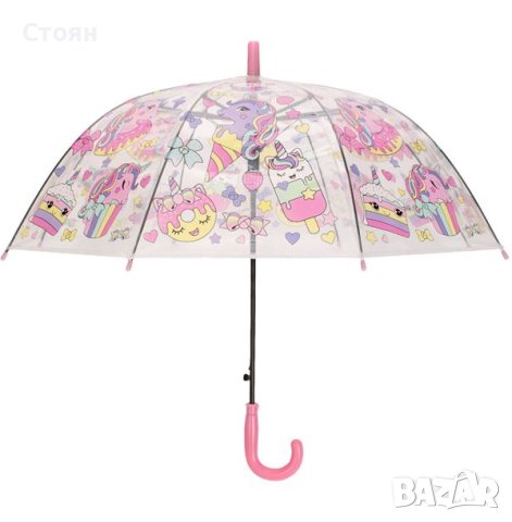 Чадър тип бастун детски еднорози 65 см, снимка 2 - Чадъри - 42875747