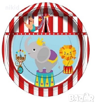 Цирк Купол червени  Големи 8 бр парти чинии чинийки