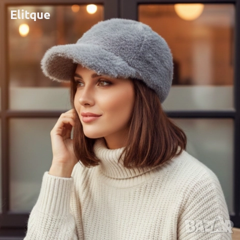 Топла дамска шапка с козирка – зимен пухкав модел, снимка 10 - Шапки - 52672599