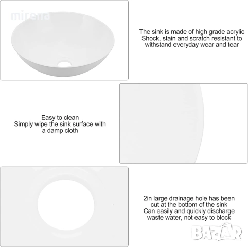 Голяма модерна акрилна мивка за баня за каравани, кемпери, яхти, бани, снимка 6 - Мивки - 53144658