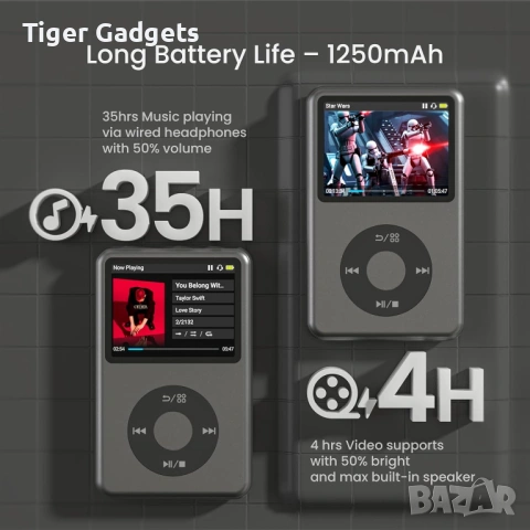 Innioasis Y1 MP3 Player – 128GB мултимедиен плеър с Bluetooth и тъч колело, снимка 4 - MP3 и MP4 плеъри - 53974936