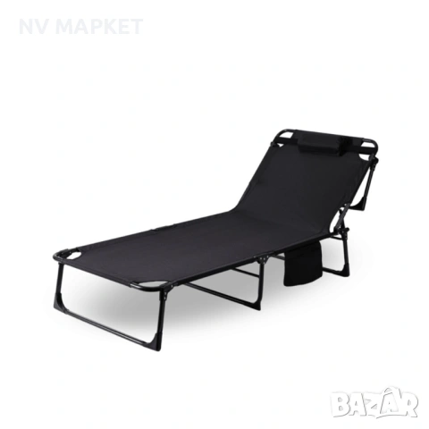 Сгъваемо къмпинг легло и градински шезлонг 2в1, с мек матрак и възглавница, Регулируем,180x56, снимка 4 - Градински мебели, декорация  - 53882000