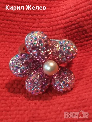 ПРЕКРАСЕН ФЛОРАЛЕН СРЕБЪРЕН ПРЪСТЕН ЦВЕТЕ СРЕБРО 925 с НАТУРАЛНА БЯЛА ПЕРЛА и ИСКРЯЩИ КРИСТАЛИ 49225, снимка 12 - Пръстени - 49294552