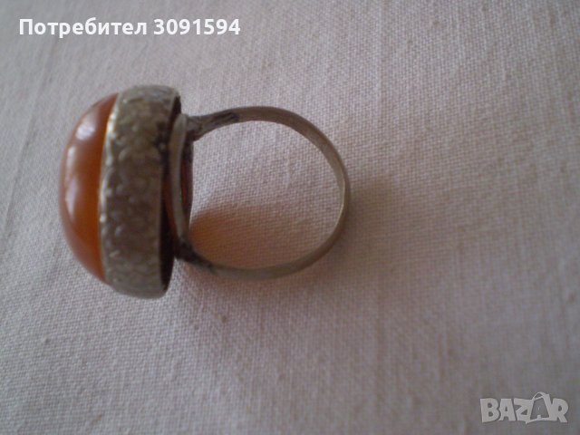 Стар сребърен пръстен с натурален Кехлибар , снимка 3 - Антикварни и старинни предмети - 37094766