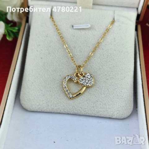 ✨ 💞 Колие “Две сърца” ✨💎 – медицинска стомана с 18K позлата