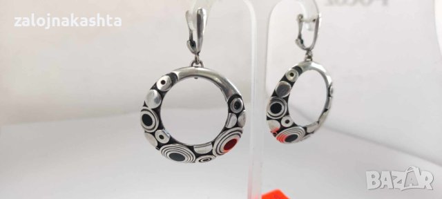 Сребърни обеци на  Nikol@s с инкрустирани с черен емайл-16,69гр/925, снимка 2 - Обеци - 42089404
