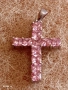 Фешън сребърна висулка инкрустирана с синтетични розови цирконий 52538, снимка 9