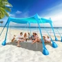 3x3м Плажна тента/ шатра за 8 човека, UPF 50+, 8 торби за пясък, Синя, Rhino Valley, снимка 1