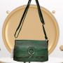 Стилна дамска чанта от еко кожа с декорация от метален ринг, клъч закопчаване, снимка 1