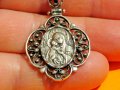 Сребърна икона, амулет, накит медальон с Богородица, Дева Мария - Панагия 30 мм - Богородица сребро, снимка 2
