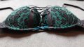 Hunkemoller 70B (UK 32B) черен сутиен с зелена дантела и огромни подплънки, снимка 5