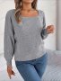 Небрежен едноцветен дамски плетен пуловер с квадратно деколте, 3цвята - 023 , снимка 16