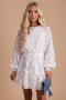 Дамска къса рокля в бяло, с колан и дълъг ръкав, снимка 1 - Рокли - 44568506