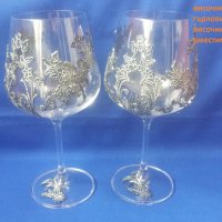 Две кристални сватбени  чаши Бохемия bohemia с метални орнаменти неползвани, снимка 2 - Други - 40455671