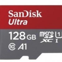 Карта памет SanDisk Ultra microSDXC, 128GB, 120MB/s, A1 Class 10 UHS-I + SD, снимка 1 - Карти памет - 39263241