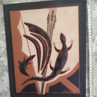 Стара аборигенска кожена картина , снимка 4 - Антикварни и старинни предмети - 29414344
