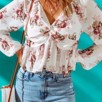Дамска блуза с дълъг ръкав и флорален принт, снимка 3 - Блузи с дълъг ръкав и пуловери - 44304487