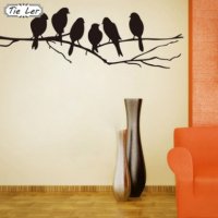 Черни птици птички на Клон самозалепващ стикер лепенка за стена мебел декор украса, снимка 1 - Други - 31794166