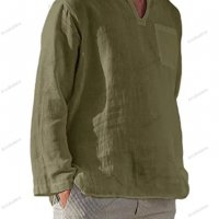 Мъжка ежедневна плажна риза с V-образно деколте и дълги ръкави, 6цвята - 024, снимка 11 - Ризи - 39731757