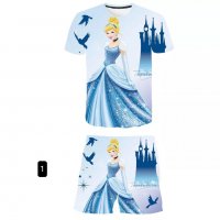 Летен комплект за момичета 3D тениска и шорти Cinderella, 7цвята - 023, снимка 1 - Детски комплекти - 37624305