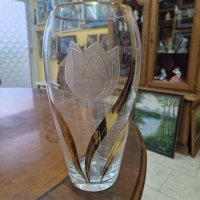 Красива кристална ваза Бохемия с позлата , снимка 2 - Антикварни и старинни предмети - 40851652