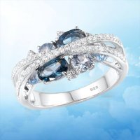 Сребърен пръстен сапфири, снимка 3 - Пръстени - 38527741