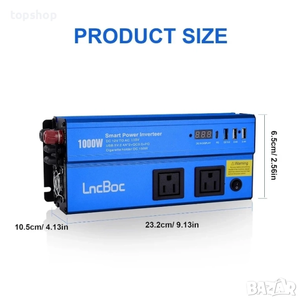 Чисто нов Инвертор LncBoc захранване за кола 1000 W DC 12 V към AC 220 V 240 V, снимка 1