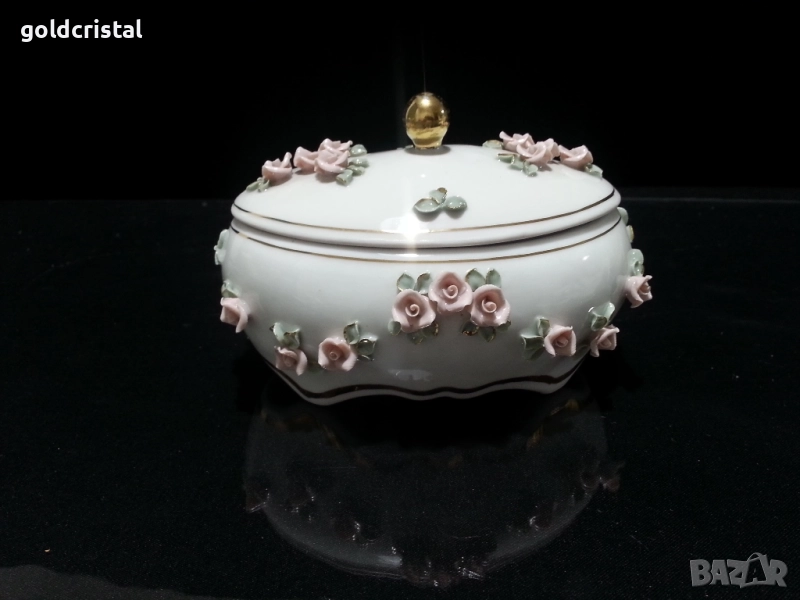 стар български порцелан кутия за бижута , снимка 1