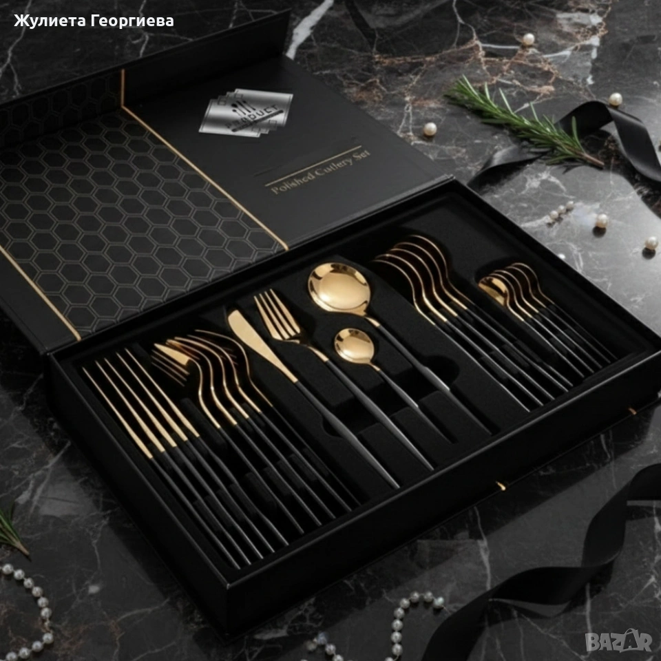 Комплект прибори за хранене от 24 части с луксозен дизайн, снимка 1