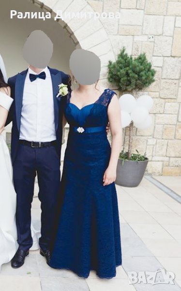 Прекрасна и стилна рокля с дантела, кралско синьо, снимка 1
